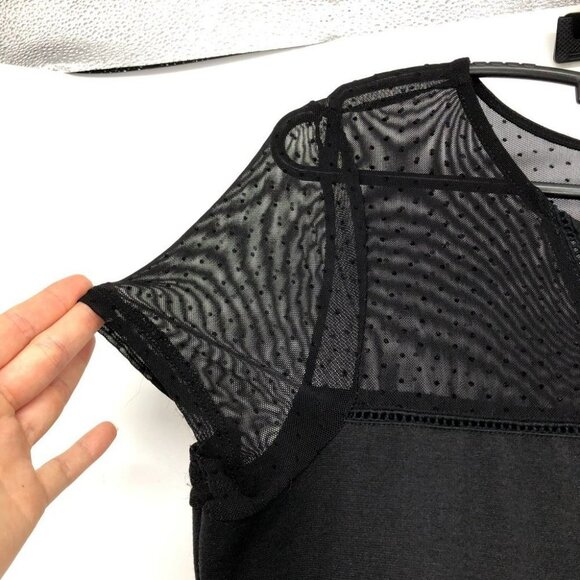 RW&Co black mock neck sheer collar short sleeve tee shirt Medium - Picture 8 of 13
